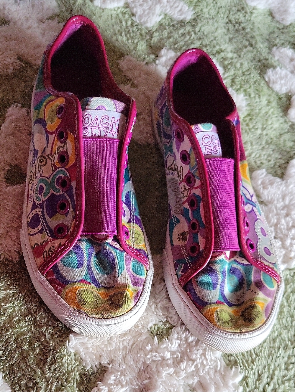 Coach Pink Multicolor Slip-On Sneakers with Graphic Print